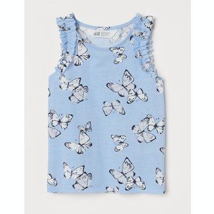 h&m Frill Trim Patterned Butterfly Jersey Tank